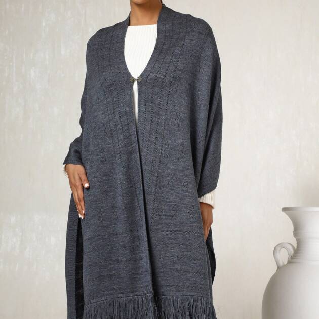 Charcoal Acrylic Woven Design Shawl with Abstract Pattern